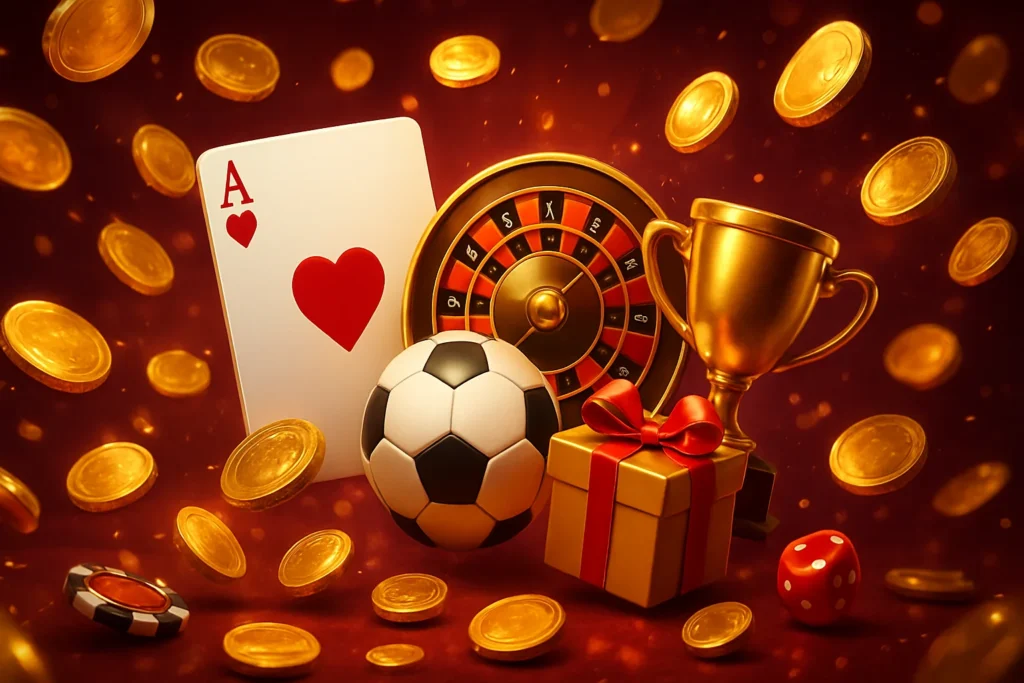 LV666 (LV66) – Illustrations of games, sports betting, and bonus offers available within the LV666 mobile application.